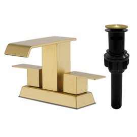 Waterfall Bathroom Sink Faucet 4 Inch Faucet 2 Handle Lead-Free Brushed Gold Centerset Bathroom Faucet with Water Supply Lines Pop Up Drain 2 or 3 Holes Bathroom Basin Lavatory Mixer Taps