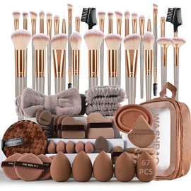 68 Pieza kit de brocha para maquillaje, set de maquillaje mujer Incluye una bolsa de maquillaje, herramientas limpieza de brochas de maquillaje, adecuadas para principiantes en maquillaje