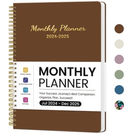 Monthly Planner 2024-2025, 2024 Calendar 18 Months Planner, JUL 2024 - DEC 2025, 7.4" x 9.6", 2024 Planner Spiral Bound, Perfect for School & Office -Brown