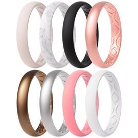 ThunderFit Women Breathable Eternity Pattern Silicone Wedding Ring Wedding Bands Anniversary Rings 4mm Width,1.5mm Thickness,12 rings,8 Rings,4 Rings,1 Ring, 7.5,8 (18.2mm), Silicone,Gold,Silver,Rose
