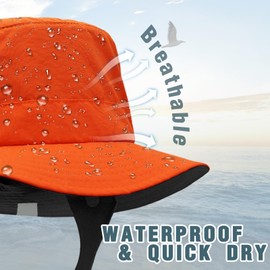 Seektop Surf Bucket Hat with UPF 52+ UV Protection, Waterproof Sun Hat with Adjustable Chin Strap for Surfing, Water Sports Orange