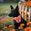 DOGWONG Orange Pink Plaid Dog Collar with Bow - Adjustable