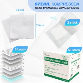 HansaGT Medical Sterile Dressings 10 x 10 cm Pack of 50 Sterile 8 Layers Wound Dressing Material Gauze Dressings for Wound Care Blood Absorption and Secretion Absorption