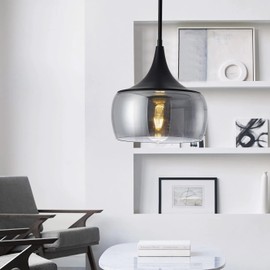 Aiwen Kitchen Island Pendant Lighting Fixtures Modern Metta Black Ceiling Pendant Lighting with Grey Smoke Glass Shade Mini Chandeliers Farmhouse Adjustable Hanging Lamp for Dining Room E26 Base