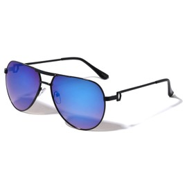 Round Lens Three Line Top Bar Sectioned Temple Aviator Sunglasses (Blue)