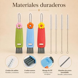 7PCS Cepillo para Botellas, Cepillo Limpiador para Tapas Tazas de Botellas 3 en 1, Cepillo Limpiador Tazas Multifuncional, Cepillo Portátil para Grietas y Espacios Reducidos Entre Botellas