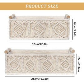 Sporgo Pack of 2 Macrame Storage Baskets: Boho Storage Basket with Wooden Handle, Bathroom Storage Basket, Hand Braided Basket, Macrame Basket Set for Bathroom, Bedroom and Closet