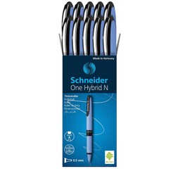 Schneider One Hybrid N Rollerball Pen, 0.5 mm Hybrid Needle Tip, Light Blue Barrel, Black Ink, Box of 10 Pens (183501)