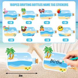 Whaline 160Pcs Drifting Bottle Name Tag Summer Beach Nameplate Sticker Adhesive Hawaiian Label Decals for Back to School Classroom Office Desk Wall Bulletin Board Decor