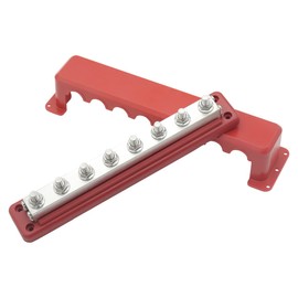 Gloaso Bus Bar Copper 12V-48V DC /300V AC 600A Large Busbar with 8 X 3/8"(M10) Posts Terminals Power Distribution Block, Heavy Duty Module Battery Buss Bar Powerbar with Cover, Flame-Retardant, Red