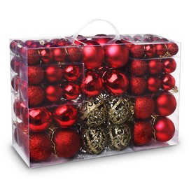 ilauke 100pcs Christmas Baubles Shatterproof Balls Christmas Tree Decoration Ornaments for Xmas Hanging Decorations (Red & Gold)