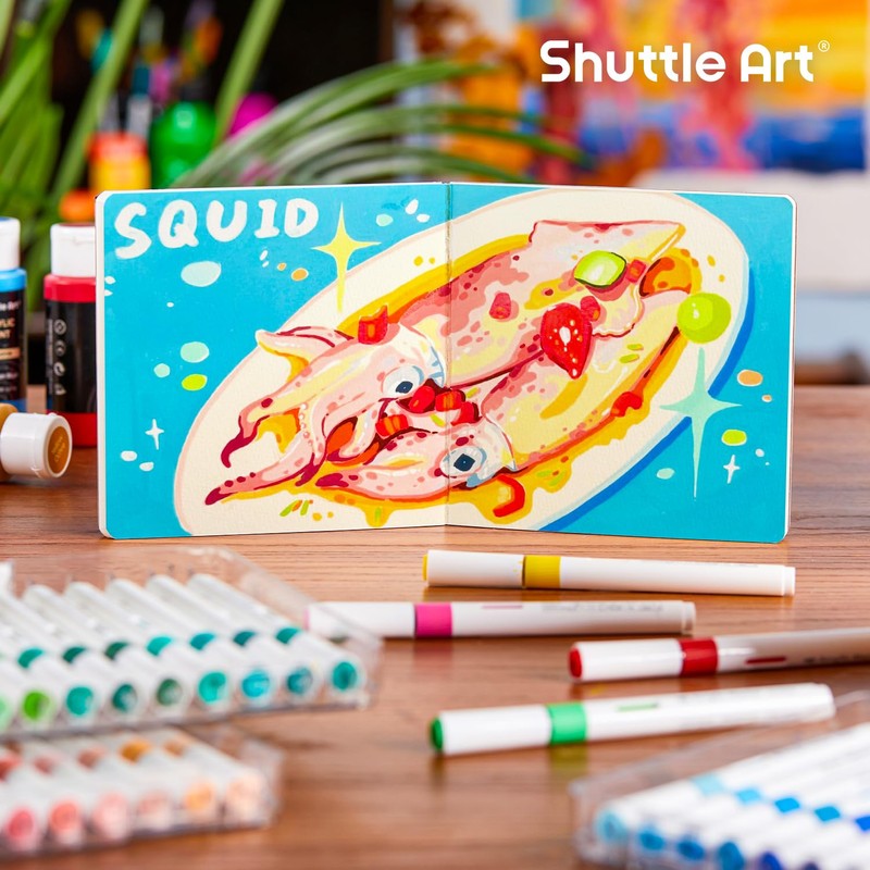 Shuttle Art スケッチブック アクリルマーカー用 30枚 約14cm×14cm 60ページ 水彩紙 300gsm 厚手
