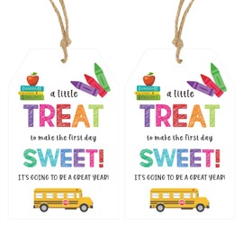 Back to School Gift Tags - Anwyll 50Pcs First Day of Schools Tags with String Welcome Back to School Party Favor Gift Tag A Little Treat to Make The First Day Sweet Tag for Classroom Student Decor