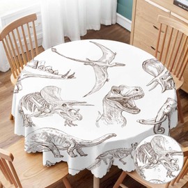 Yibeas Dinosaur Tablecloths 60" Diameter Round Sketch Bones Tablecloth Fossils Mammoth Stegosaurus Trilobite Ancient Animal Tablecloths for Dining Kitchen Wedding and Parties