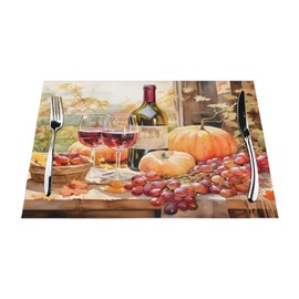 Fruits Wine Placemats PVC Woven Place Mats Grapes Non-Slip Heat Resistant Table Mats for Kitchen Dining Table Home Decor Indoor Outdoor Party 4PCS