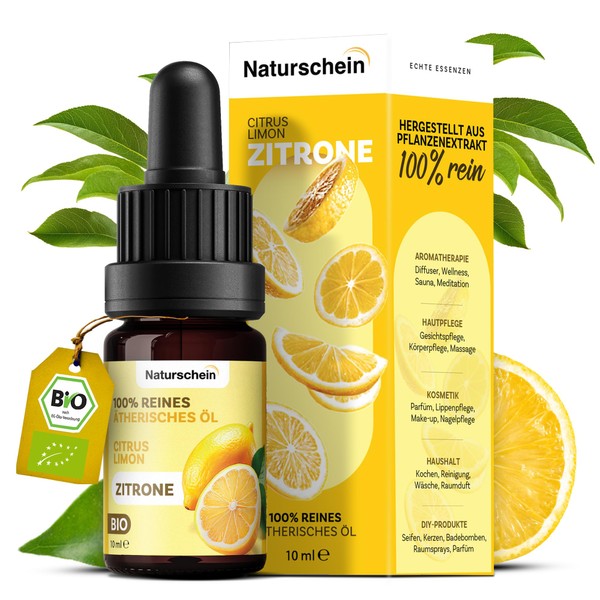 Naturschein BIO Zitronenöl 10ml [100 % Naturrein] | Ätherisches Öl für