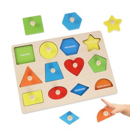 Holzpuzzle ab 2 Jahre,Geometrisches Puzzle aus Holz mit Knauf,Babyspielzeug Farben Formen Lernspielzeug,Montessori Spielzeug Steckpuzzle Board Für Baby Kleinkinder Kinder Lernspielzeug