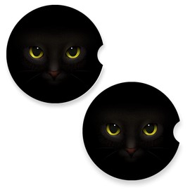 Black Cat Faces Car Coaster for Cup Holders 2.56" Ceramic Stone Drink Coaster, Set of 2 Pack