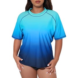 Halcurt UV Shirt Women's Plus Size Rash Guard UPF 50+ Sun Protection Swimming Shirt Swimming Shirt Quick Drying Swimwear 1X-4X, Ombre Blue