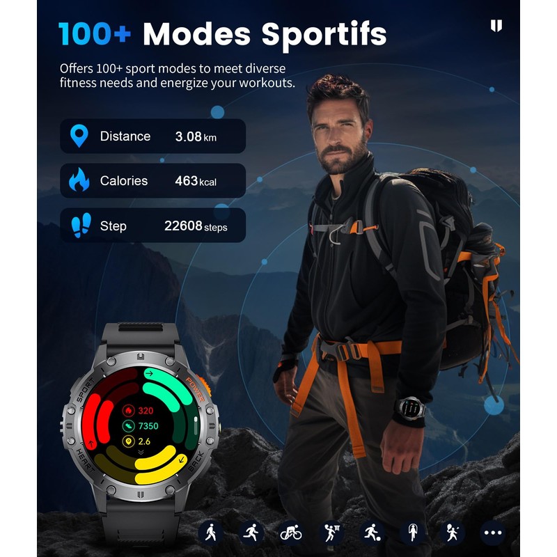 Military Smart Watches for Men(Answer/Make Calls) with LED Flashlight,530mAh Large
