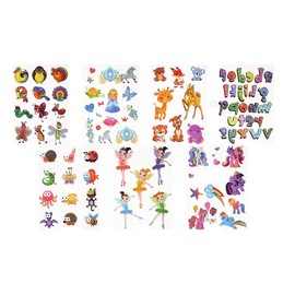 7 Sheets Temporary Children's Tattoos Animal Tattoos Fairy Tattoos Princess Tattoos Unicorn Tattoos Glitter 7