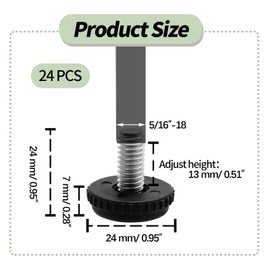 Litoexpe 5/16”-18 Stainless Steel Screw Furniture Leveling Feet, Adjustable Patio Furniture Levelers for Table and Chair Legs, 24-Pack