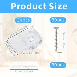 30 Pack Mirror Clips for Wall Mounting, Clear Mirror Hangers for The Wall for Mirror Mounting Hardware, Mirror Holding Clips & Frameless Mirror Clips, Wall Mirror Mounting with Screws