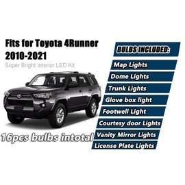 AUTOGOOD 16pcs Interior LED Lights Kit Super Bright LED Map Dome Light Bulbs for 2010-2019 2020 2021 2022 2023 Toyota 4Runner all models,6000K Cool White