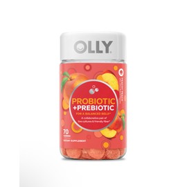 OLLY Probiotic + Prebiotic Gummy, Digestive Support and Gut Health, 500 Million CFUs, Fiber, Adult Chewable Supplement for Men and Women, Peach, 70ct