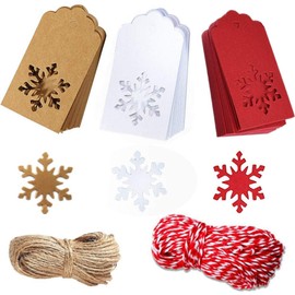 Paper Tags Kraft Christmas Tags Hang Labels Christmas Tree Snowflake Design for Christmas Favor,DIY Arts and Crafts Wedding Supply with 150 Pieces 30 Meters Twine