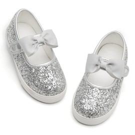 GINFIVE Toddler Girls Sneakers Little Girls Slip On Shoes Silver Glitter Sneakers Todder 10