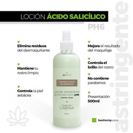 Loción facial astringente antiacné con ácido salicílico 500 ml