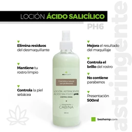 Loción facial astringente antiacné con ácido salicílico 500 ml