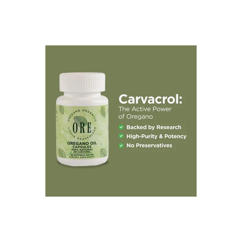 Ore Cápsulas Aceite De Orégano 80 Carvacrol 65ct