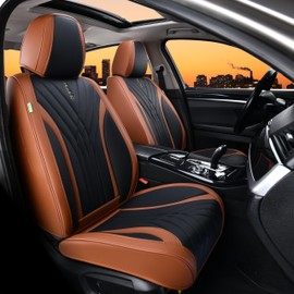 FLORICH Leather Seat Covers, Front Seat Covers,Waterproof Seat Cover for Cars, 2PCS Luxury Leatherette Brown Car Seat Cushion, Automotive Seat Covers for Sedan SUV Pick-up Truck