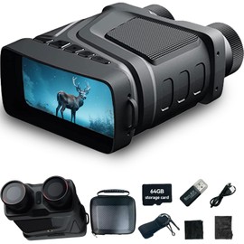 HALCONTORNO Full Color Night Vision Goggles - Binoculars for Adults, 4K Video with Sound, 52MP Photo, 7 IR Night Vision Binoculars, 3.2" IPS Screen, Hunting Accessories, 64GB SD Card, Gadgets for Men