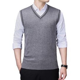 YINNORE Mens V Neck Sleeveless Sweater Vest Comfort Cashmere Wool Knitted Pullover Tank Top Cardigans (UK, Alpha, M, Regular, Regular, Dark Grey)