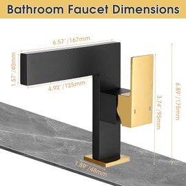 Black Gold Bathroom Sink Faucet Ultra Thin Design, Single Handle Vanity Faucet for Bathroom Sink,1 Hole Lavatory Basin Faucets Solid Brass(Gold-Black)