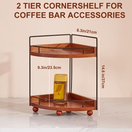 2 Tier Coffee Station Organizer Shelf-Acacia Wood Corner Countertop Organizer for Coffee Bar Accessories Decor,Countertop Corner Shelf for Bathroom Counter Organizer Kitchen Organizers and Storage