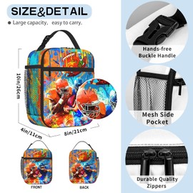 Nebcog Boys Lunch Box for School Insulated Football Lunch Bag for Kid Boys Girls Teen Bento Boxes to School Office Picnic Travel Hiking Lunchbag Waterproof Leakproof with Adjustable Shoulder Strap