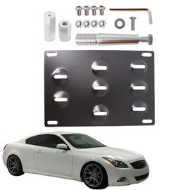 Thomletha Front Bumper Tow Hook License Plate Mount Bracket Holder Black Rear Replacement for G37 Q50 Q60 2008-2018