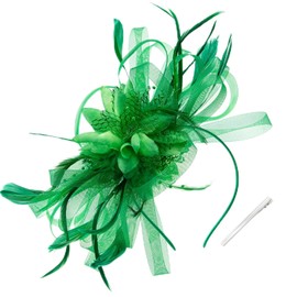WATAME Fascinators for Women High Tea Headwear Flower Fascinator Hats Mesh Kentucky Derby Hats Girls Headband and Clip (CA/US, Alpha, One Size, Green)