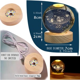 KAZETEC 3D Solar System Crystal Ball Night Light Glass Ball Night Lamp with Wood Base Fantasy Decor Crsytal Ball Galaxy Planet NightLights Gifts for Teens,Crystal Ball 3.15 in(80mm)