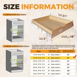 Pull Out Drawers for Cabinet,Wood Slide Out Cabinet Organizer and Storage,Cabinet Kitchen Drawers Slide Out Shelves, Pull Out Shelves in Kitchen,Pantry,Bathroom with Soft Close,17"W x 21"D x 3"H
