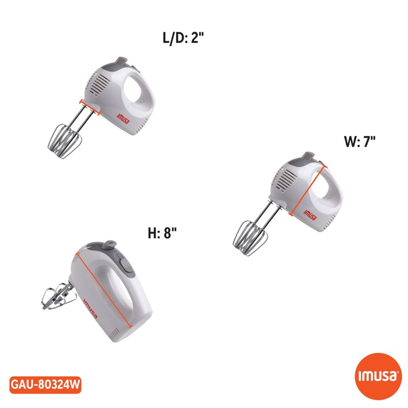 IMUSA USA Hand Mixer with Case 5-Speed ,White, Small