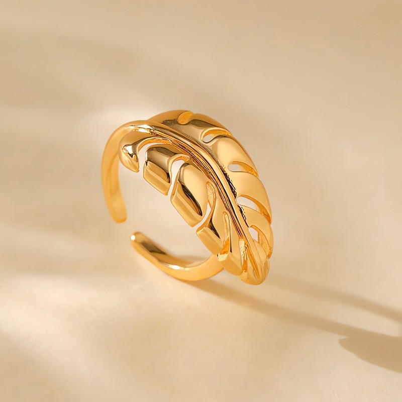 Jewlure Sculptural Gold-Toned Metal Ring, Artistic Design