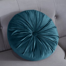 vctops Round Velvet Solid Color Chair Cushion Pumpkin Pleated Throw Pillow Home Decorative Floor Pillow Diameter 15" Blue