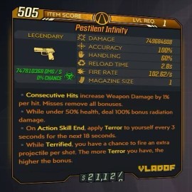 Borderlands 3 [MODDED Infinity Pistol] 400+ million damage! [All Platforms] - Corrosive