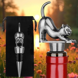 LKKCHER Cat Wine Stopper, Cat Decoration Gifts for Cat Lovers Women Men, Cat Gifts, Birthday Gifts, Christmas Gifts for Women Men, Silver