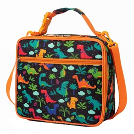 Insulated Lunch Bag for Children/Teens/Kids - Lunch Box for Daily Office Work School Outdoor Activities - Reusable Leakproof Cooler Bag Picnic Zipper Organizer-Orange Dino